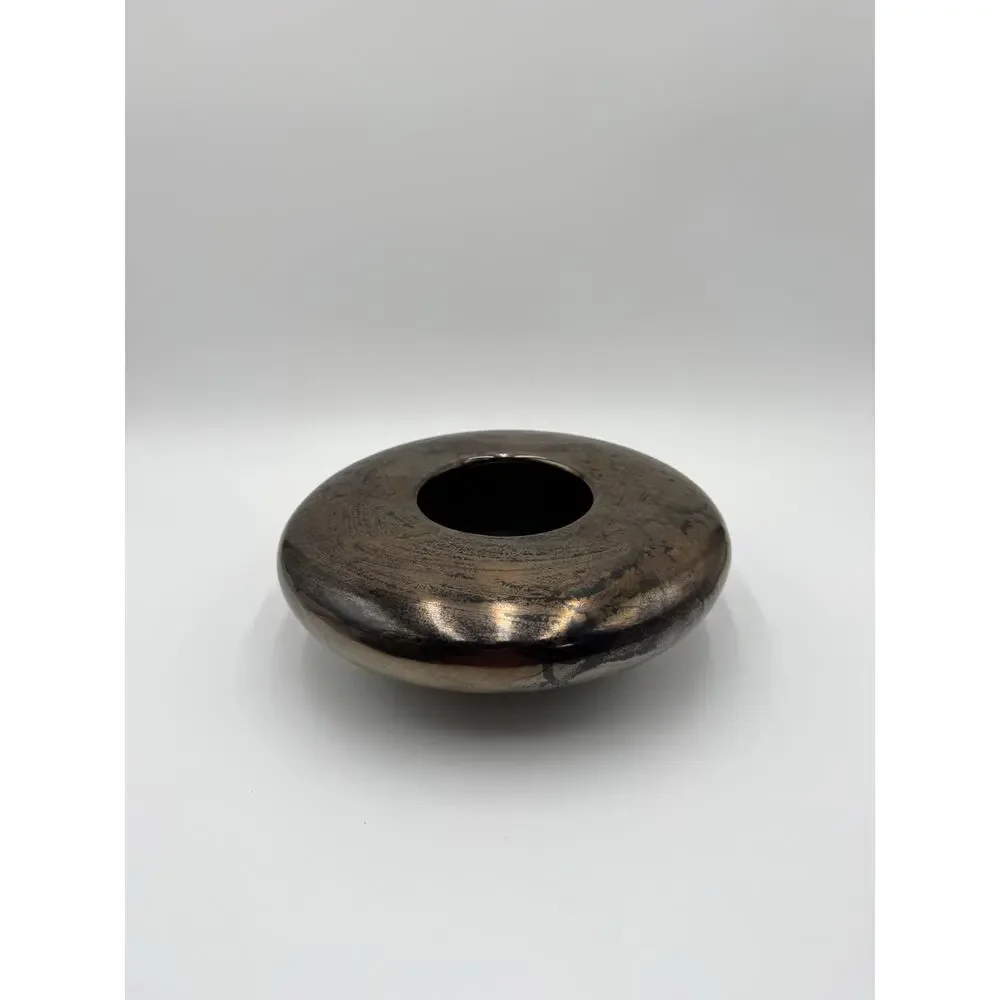 Vintage Haegar Metallic Glaze Vase MCM Bronze Gold Crackle Futuristic Ikibana